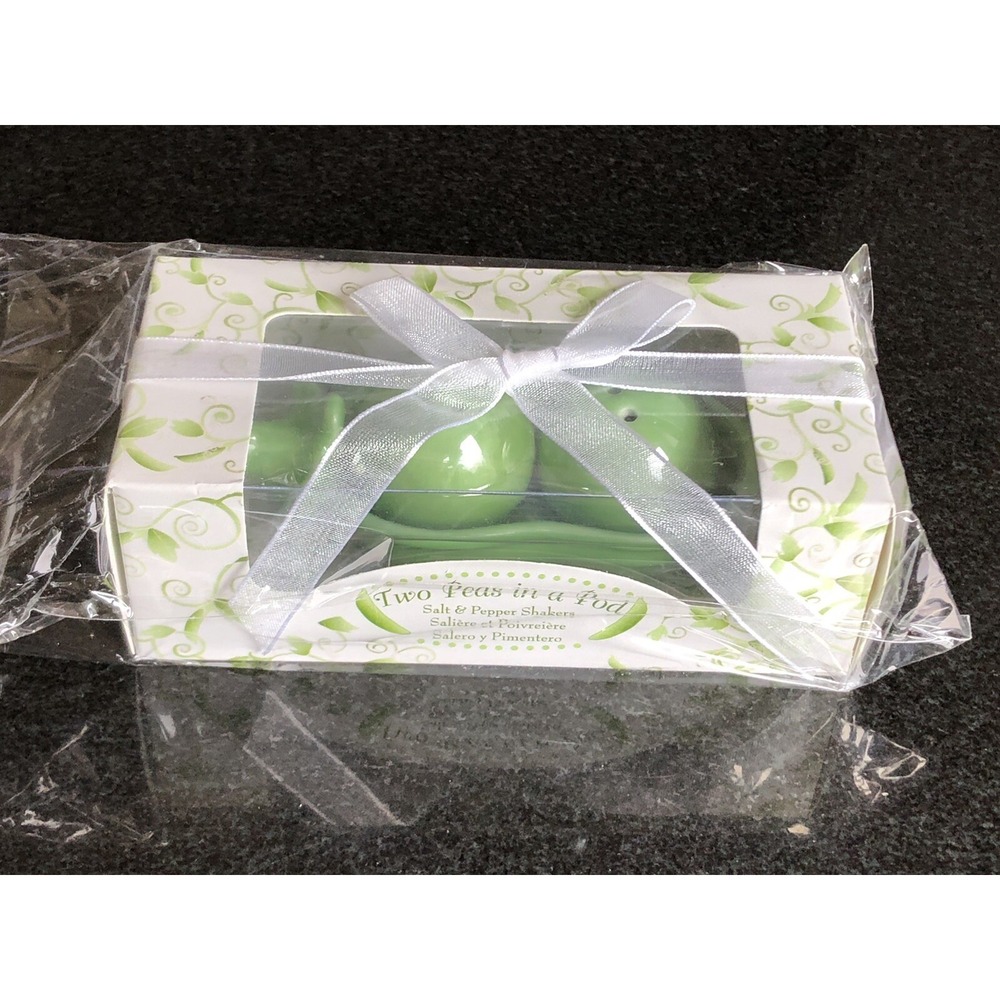 Two Peas In A Pod Salt & Pepper Shakers Set - Kate Aspen - Miniature New In Box - Picture 12 of 12